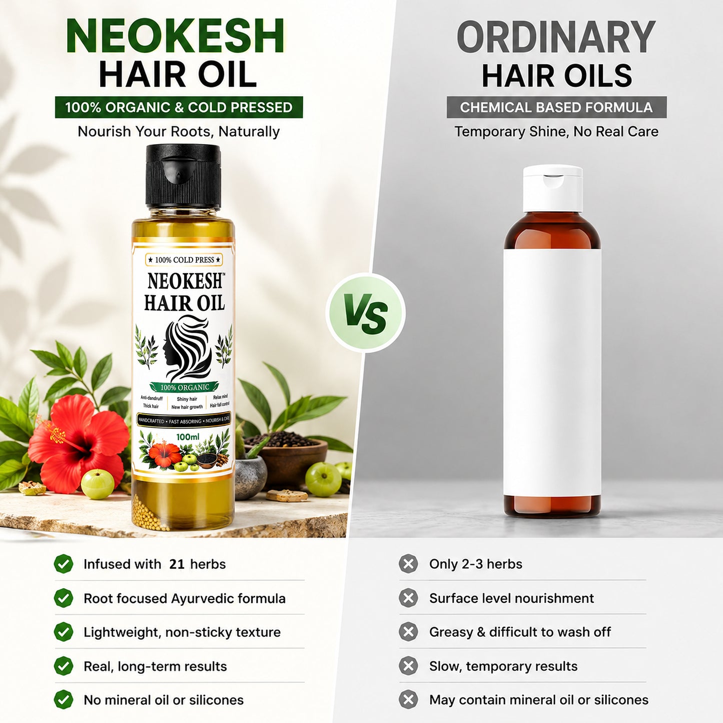 NEOKESH Ayurvedic Herbal Hair Oil with 21 Powerful Herbs 200 ml