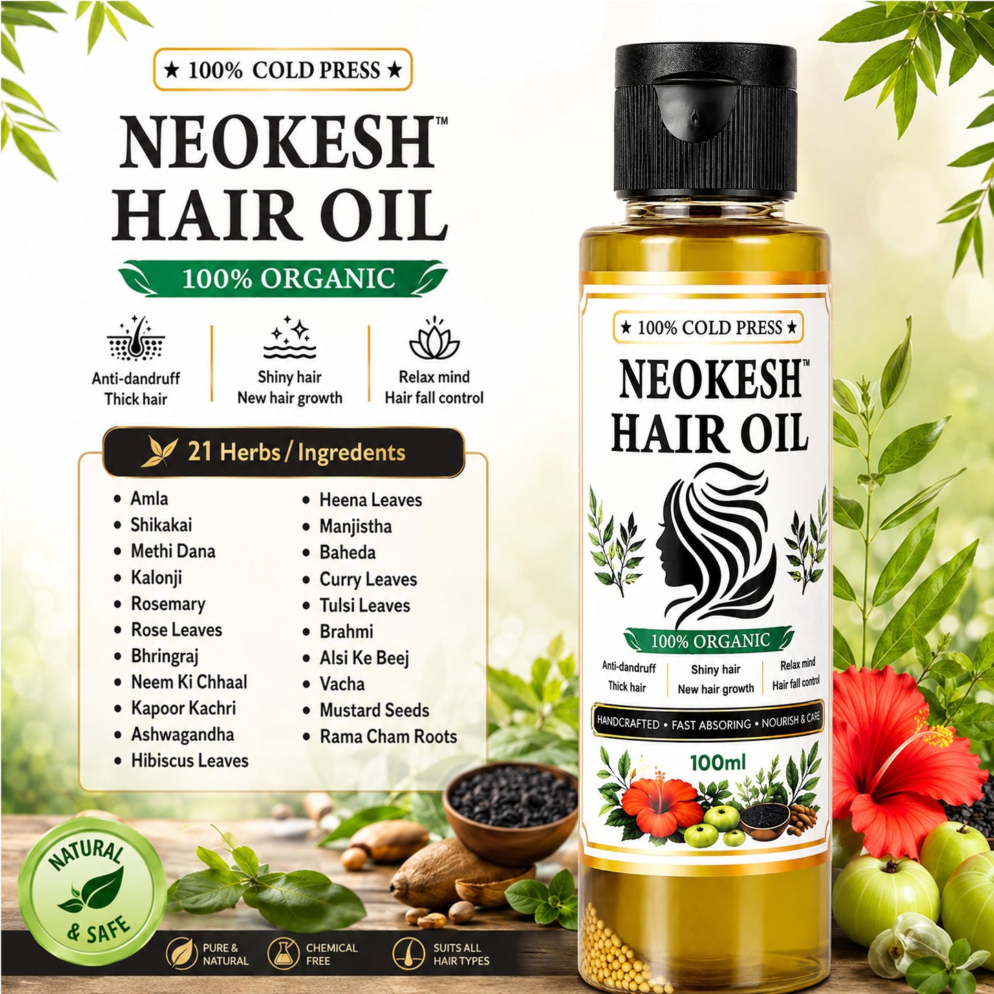 NEOKESH Ayurvedic Herbal Hair Oil with 21 Powerful Herbs 200 ml
